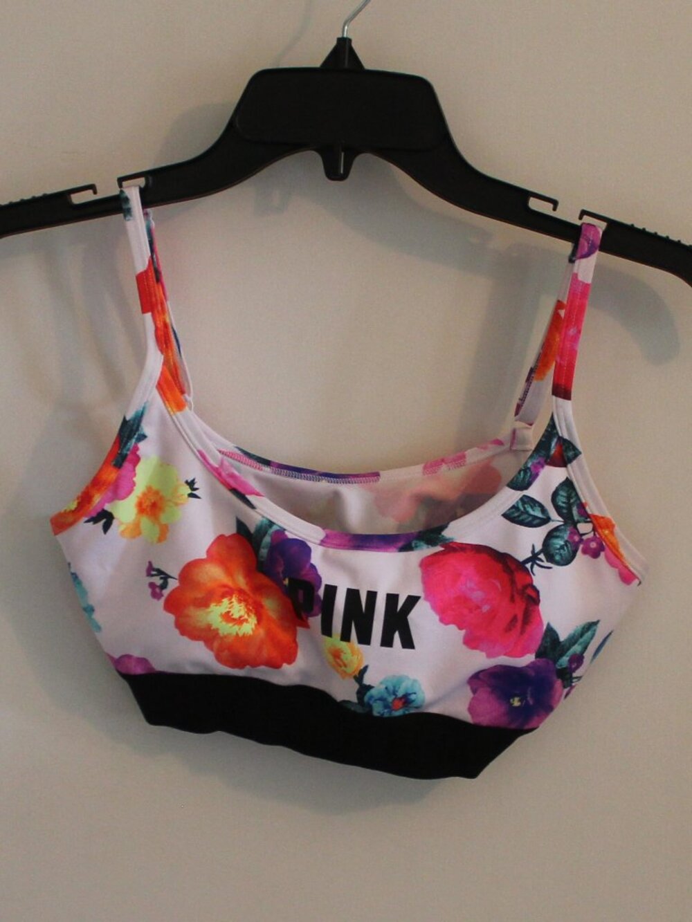 PINK by Victoria's Secret Ultimate Sports Bra, white base with a vibrant multico